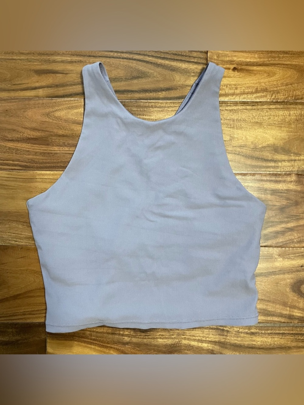 Kyodan Ribbed Crop Tank Top Activewear Built-in Bra Light Purple/Gray